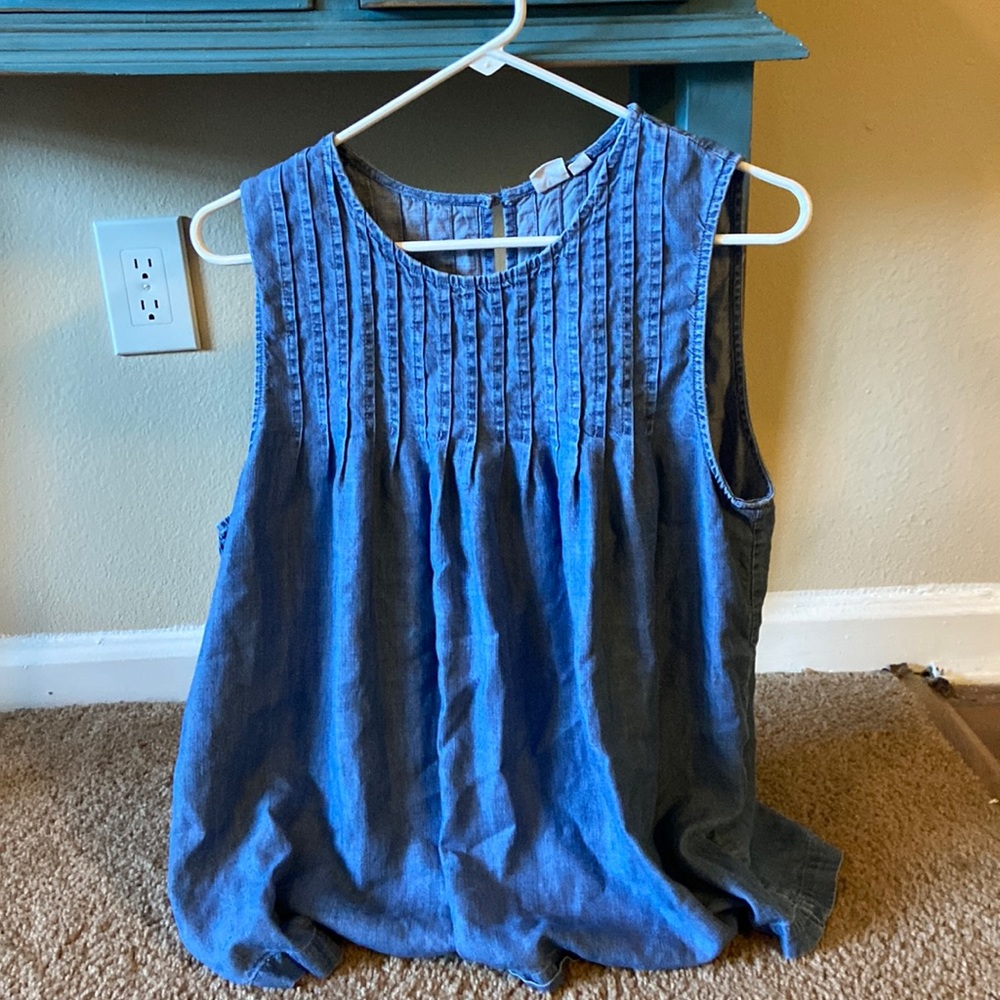 Denim Pleated shirt with button back